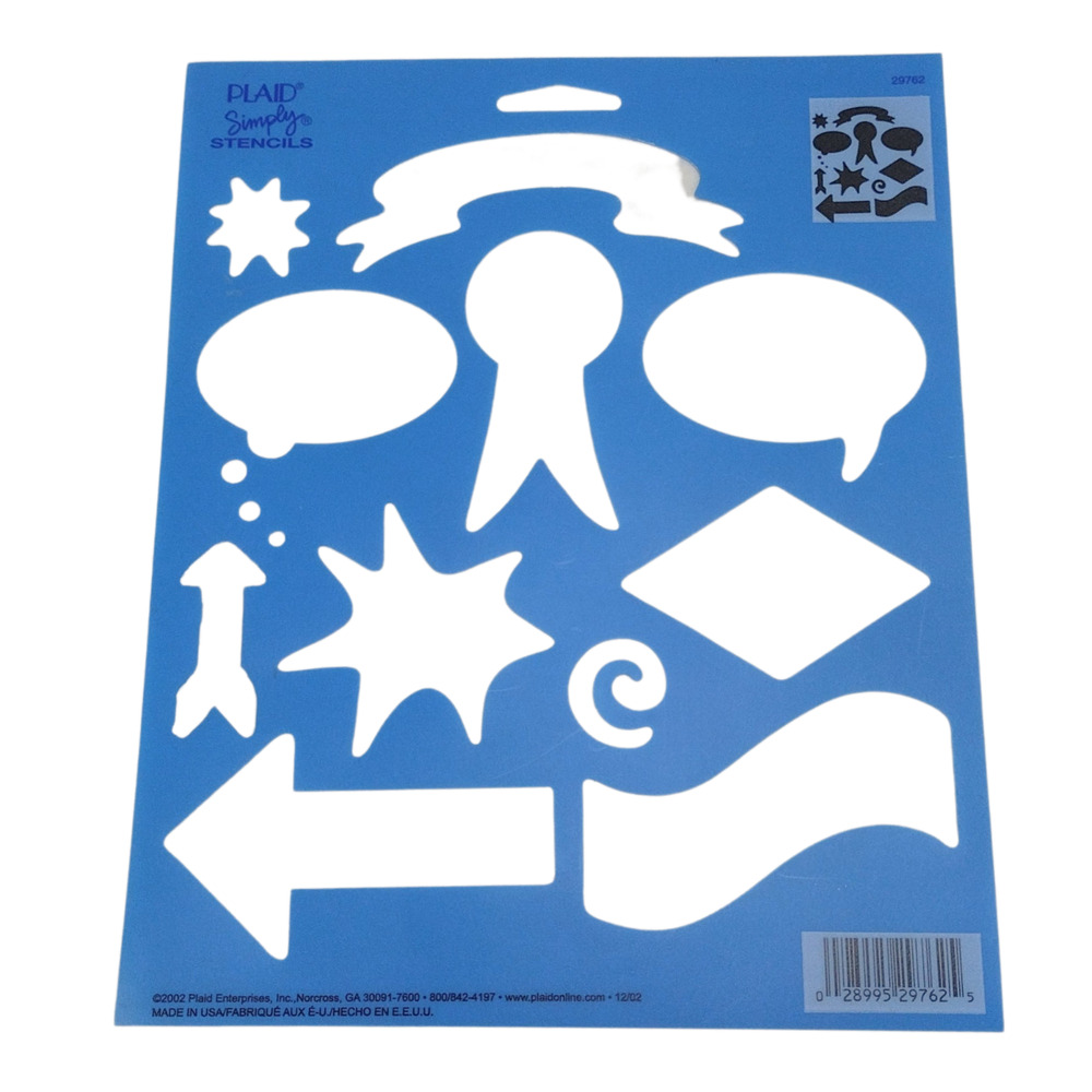 Plaid Simply Stencils Decorative Painting Stencil Banner Word Bubble Arrows Blue